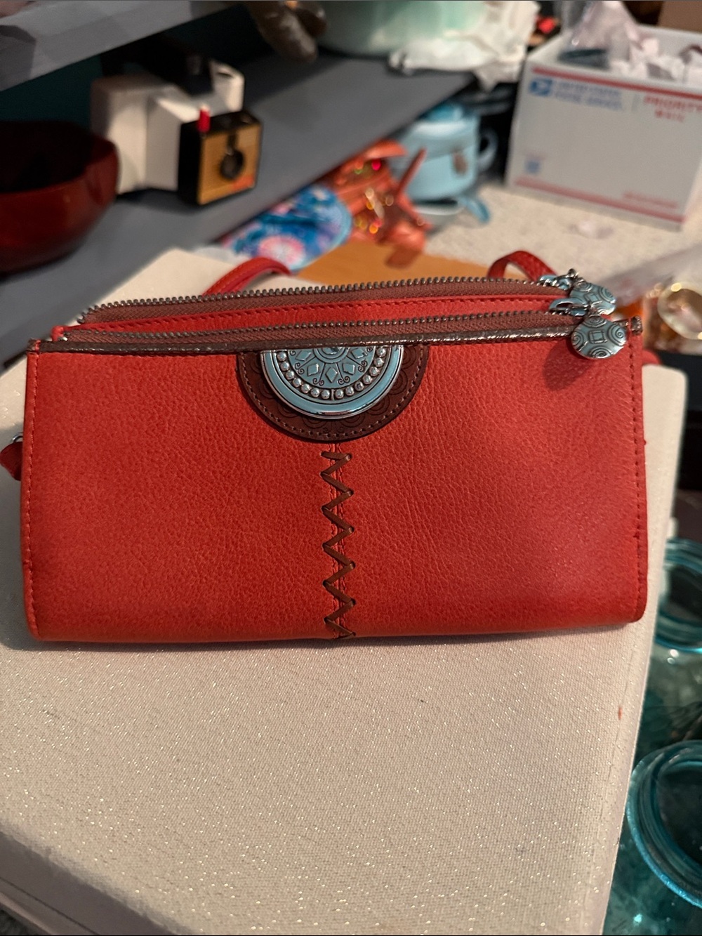 Brighton Shiloh African Burnt Orange Crossbody Wallet Purse